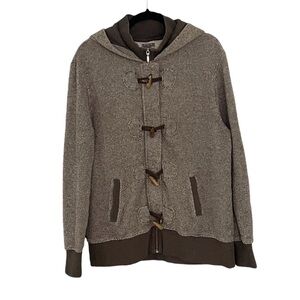 ROOTS CANADA Men’s Hooded Zip Sweatshirt Jacket Wooden Toggle Buttons Brown XL